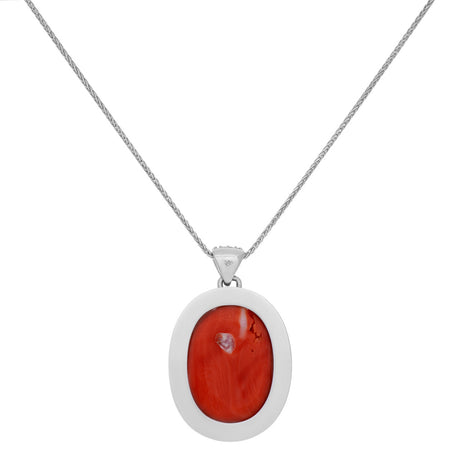 18K White Gold Carved Coral Cameo Pendant