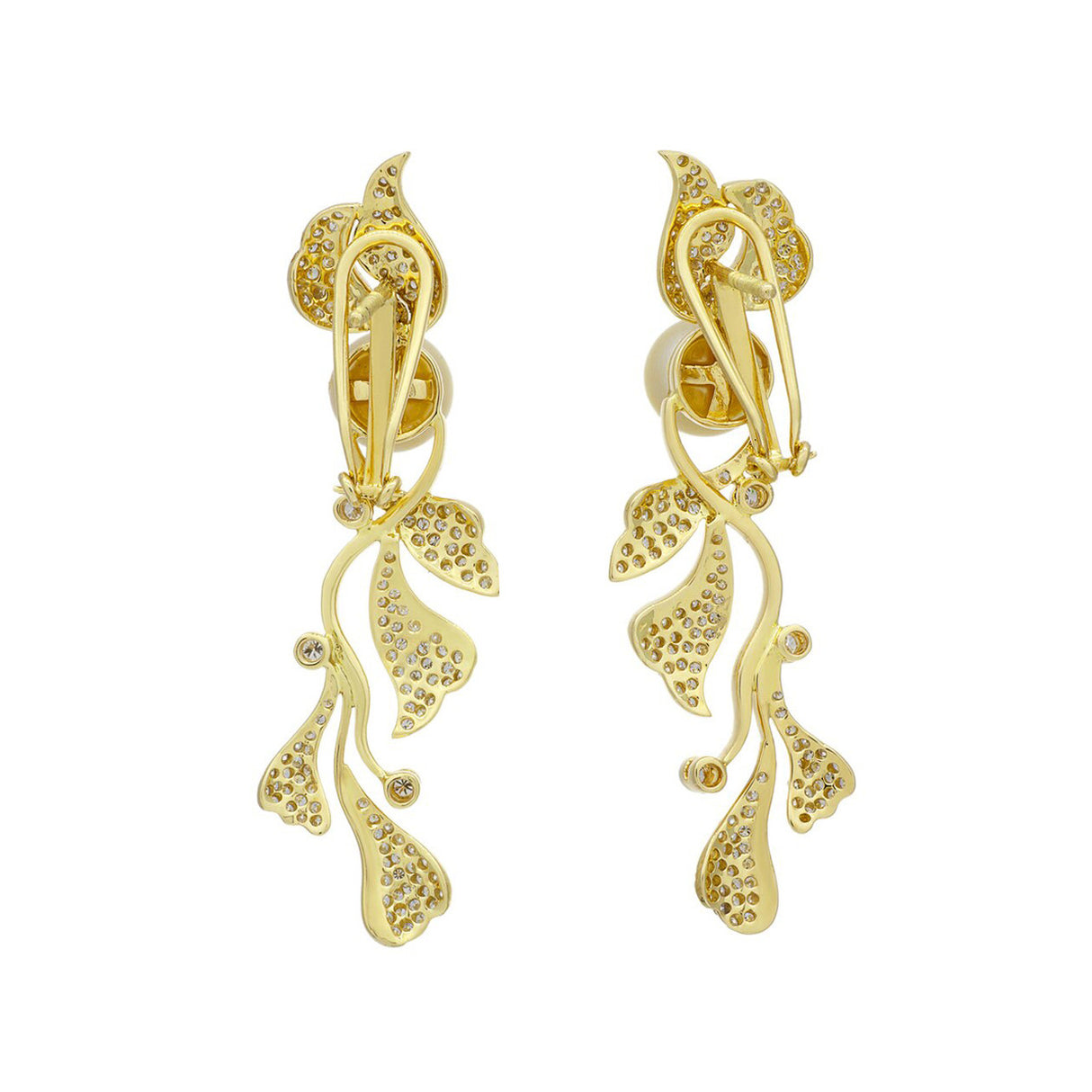 18K Gold Diamond South Sea Pearl Earrings