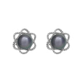 18K White Gold Diamond Framed Tahitian Black Pearl Earrings