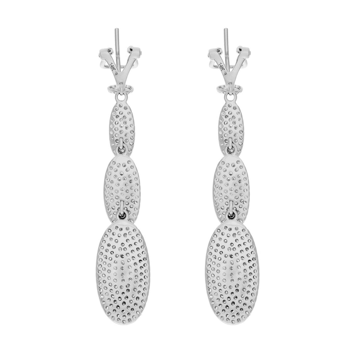 14K White Gold Pave Diamond Drop Earrings