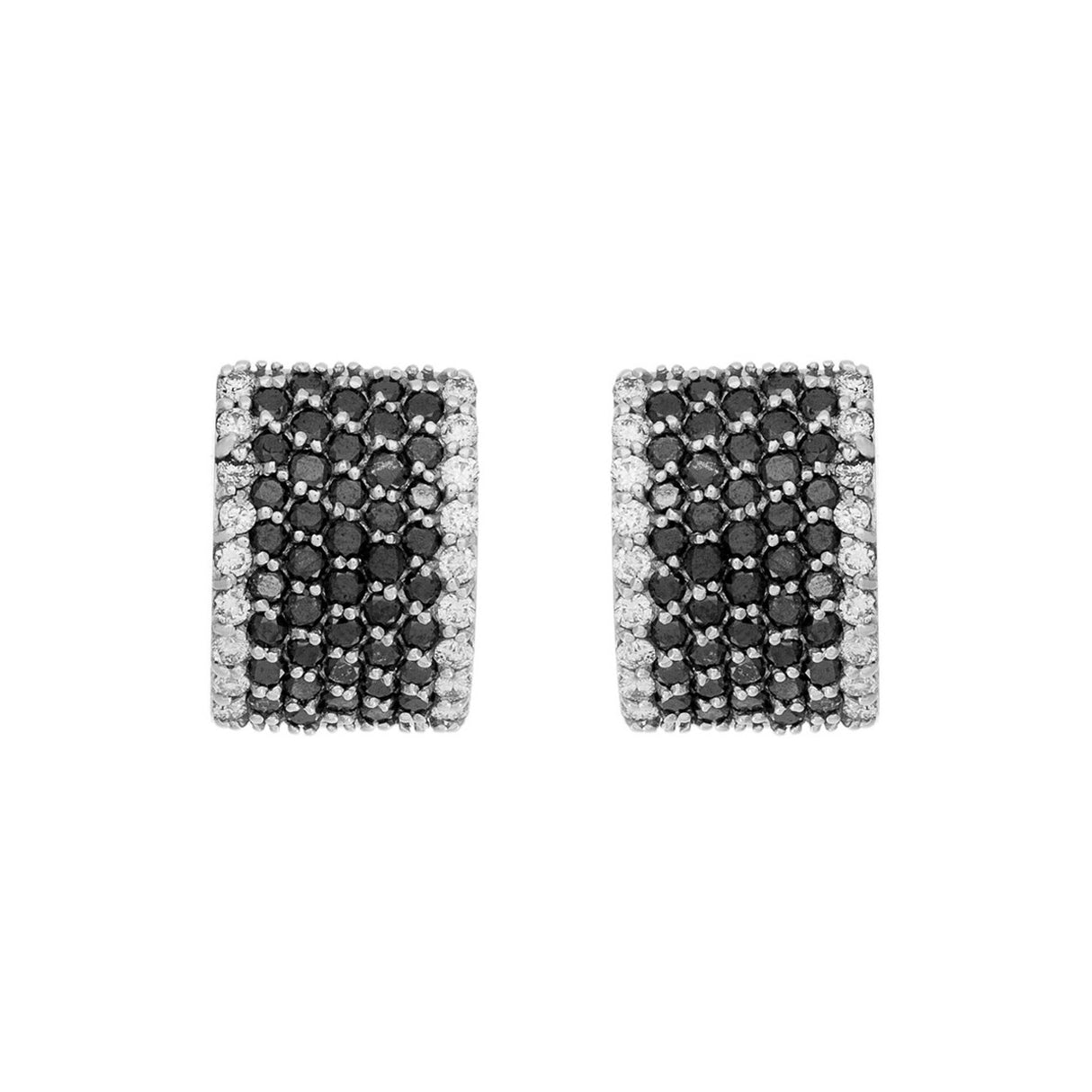 18K White Gold Black Diamond Hoop Earrings