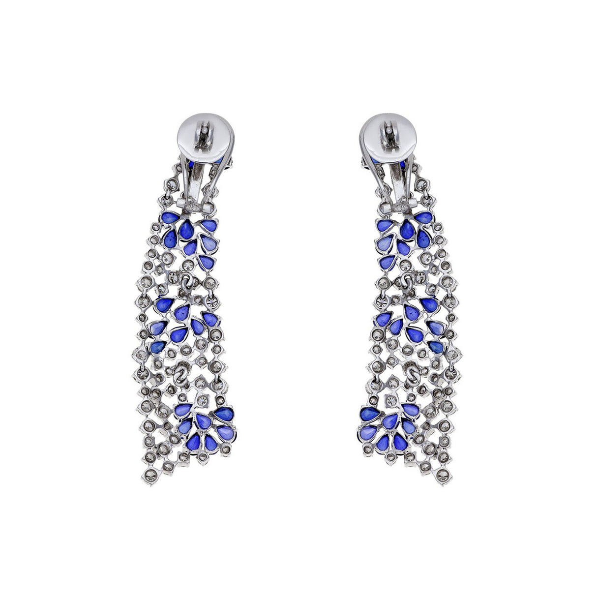 14K White Gold Diamond Sapphire Drop Earrings