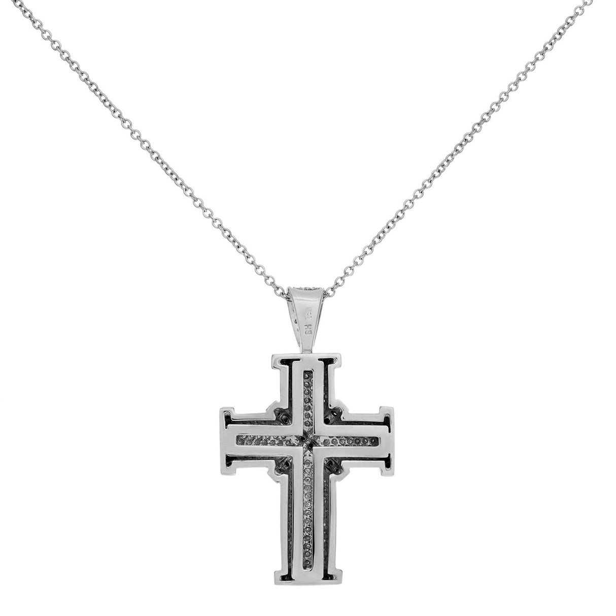 18K White Gold Black & White Diamond Cross Necklace