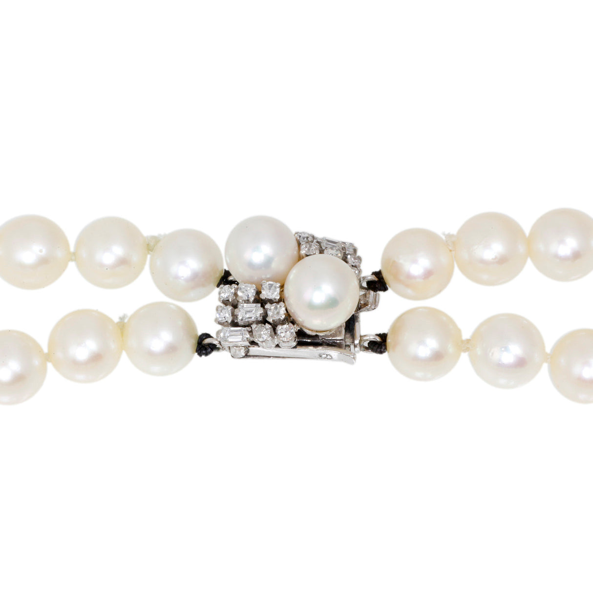 14K White Gold & Diamond Akoya Pearl Double Strand Necklace