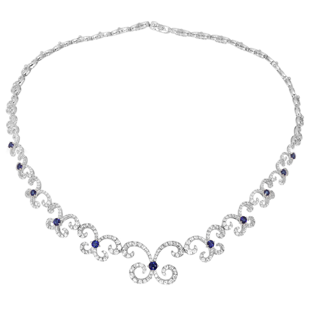18K White gold 4.33 Carat Diamond & Sapphire Necklace