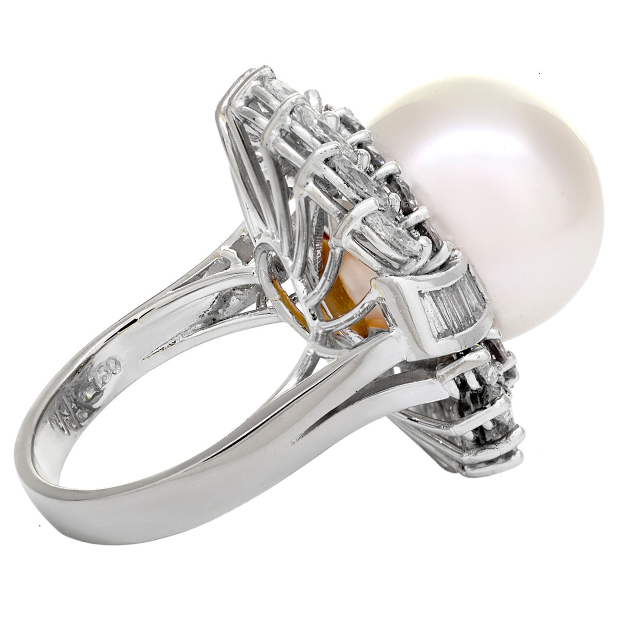 18K White Gold South Sea Pearl Diamond Cluster Ring