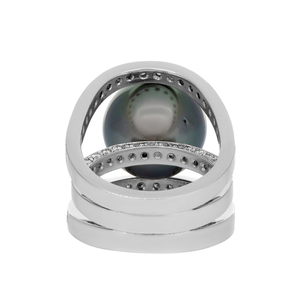 18K White Gold Diamond Tahitian Black Pearl Ring