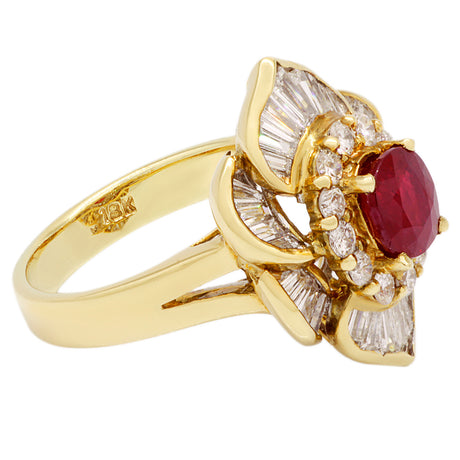 18K Yellow Gold 1.25 Carat Ruby Diamond Ring