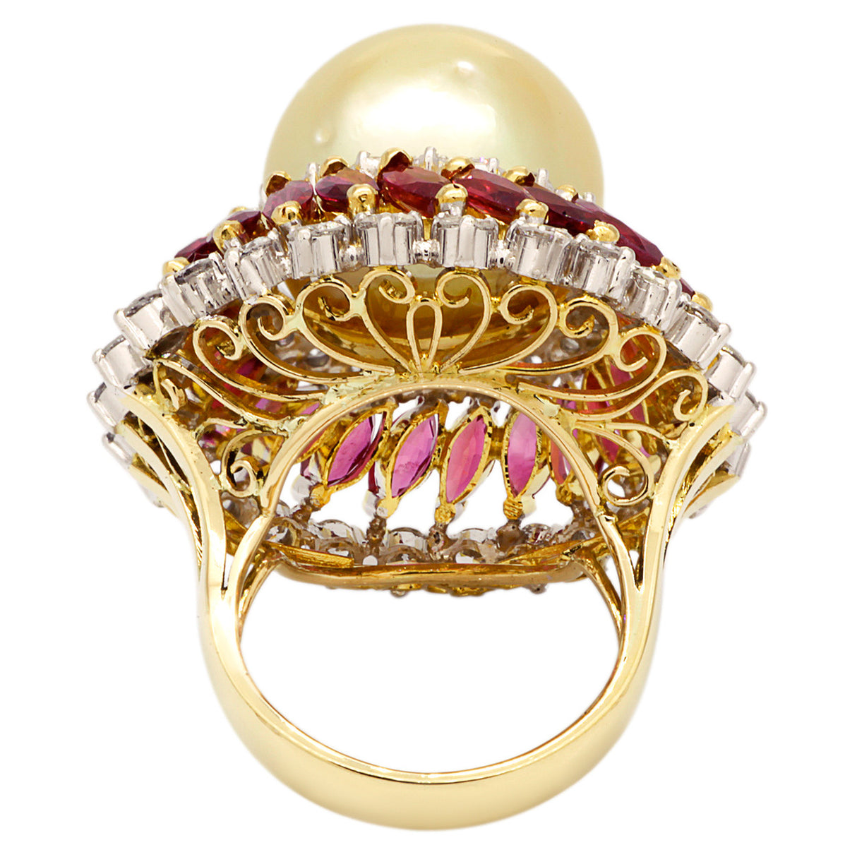 18K Yellow Gold South Sea Pearl, Ruby & Diamond Ring
